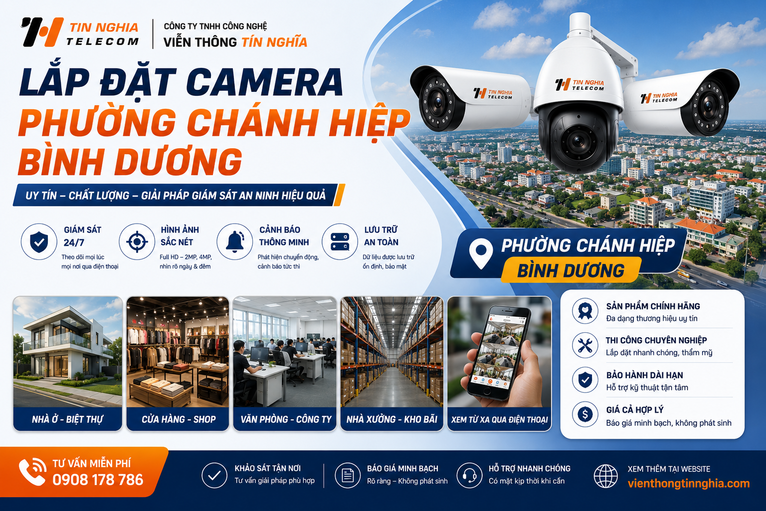 Lắp đặt camera giám sát phường Chánh Hiệp Bình Dương