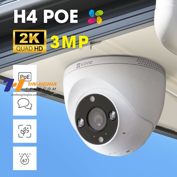 Camera IP EZVIZ H4 PoE 2K 3MP – Hồng Ngoại 30m, Đàm Thoại Hai Chiều